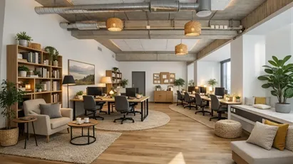 Nyrenoveret kontor med havneudsigt